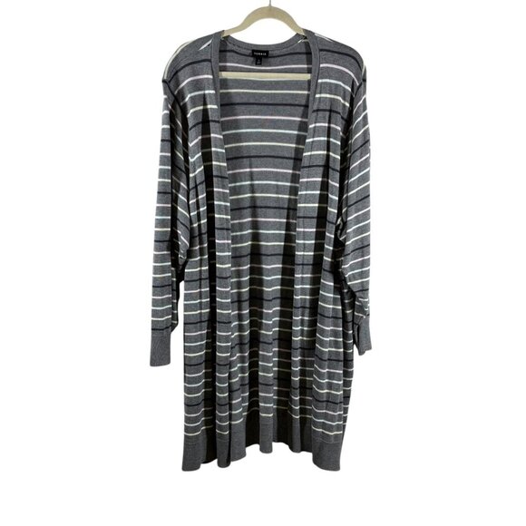 Torrid Gray Striped Open Front Cardigan Duster Sweater Women's Plus Size 5X - Picture 1 of 8